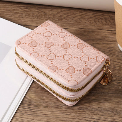 Women'S Minimalist Short Wallet, Coin Wallet, Stylish Dual Zipper Clip, Multifunctional Key and Cash Storage Bag