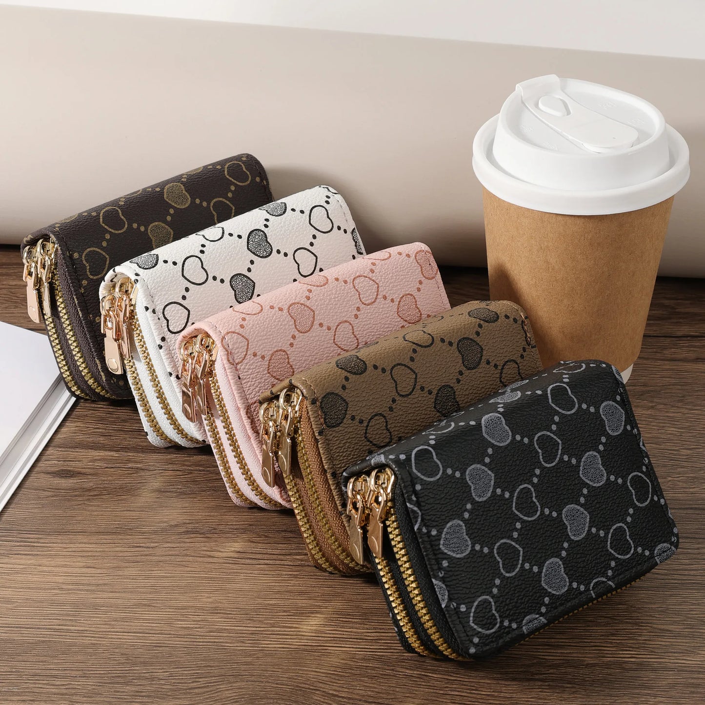 Women'S Minimalist Short Wallet, Coin Wallet, Stylish Dual Zipper Clip, Multifunctional Key and Cash Storage Bag