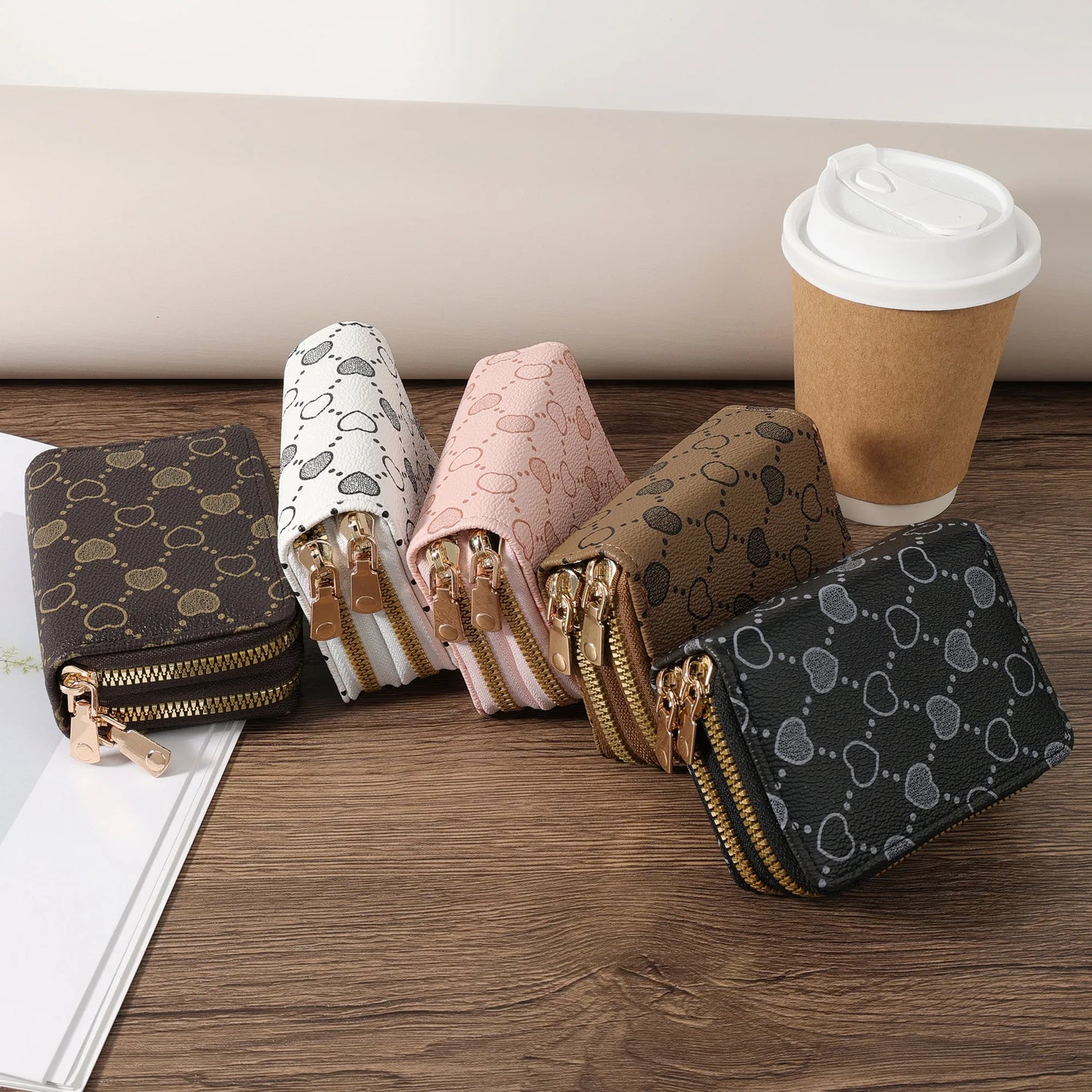 Women'S Minimalist Short Wallet, Coin Wallet, Stylish Dual Zipper Clip, Multifunctional Key and Cash Storage Bag