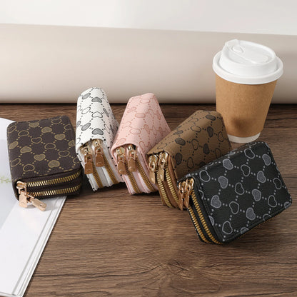 Women'S Minimalist Short Wallet, Coin Wallet, Stylish Dual Zipper Clip, Multifunctional Key and Cash Storage Bag