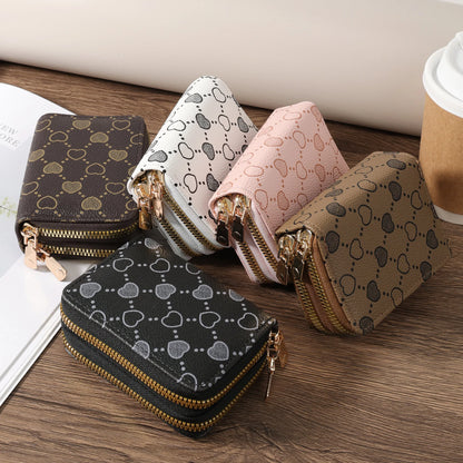 Women'S Minimalist Short Wallet, Coin Wallet, Stylish Dual Zipper Clip, Multifunctional Key and Cash Storage Bag